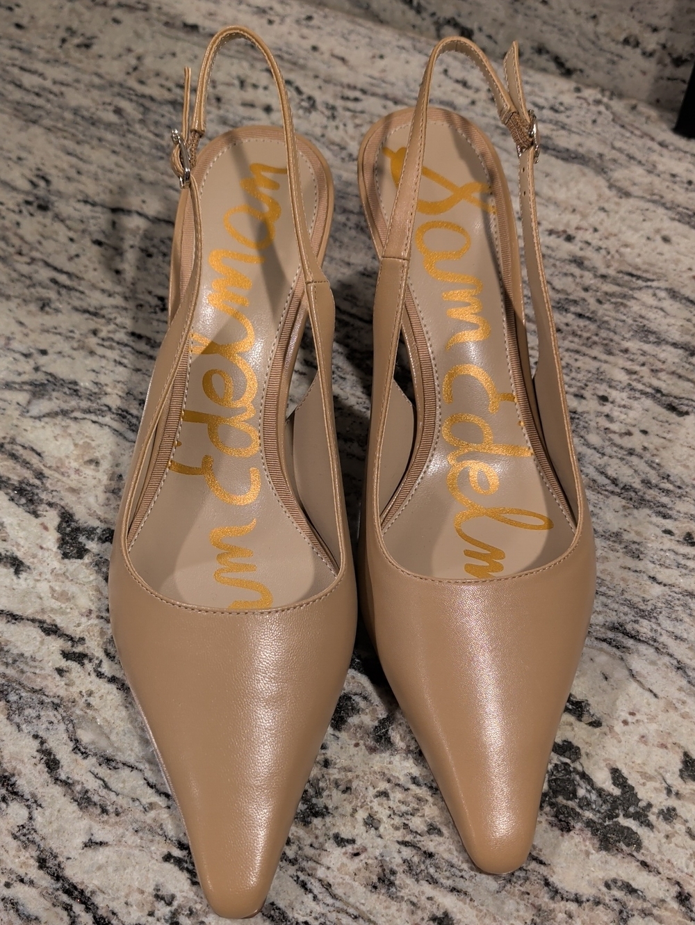 Sam Edelman Neutral Tan Pointed-Toe Slingback Mules